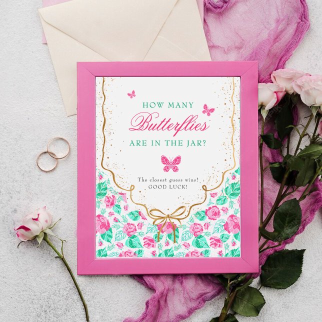Poster Linda Rosa Floral Arco-íris Dourado Chá de Bebê (Criador carregado)