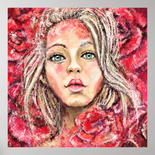 Poster Linda Rosa Girl Art - Pintura Original (Frente)