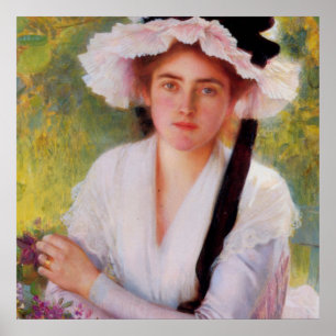 Pôster Linda senhora no jardim por Albert Lynch, vintage