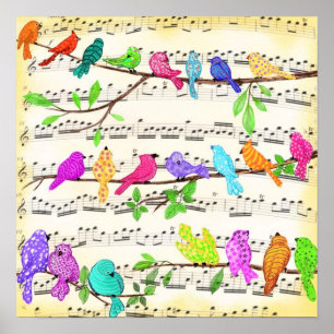 Poster Linda Sinfonia de Aves Musicais Coloridas - Canç