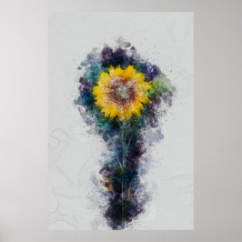 Poster Linda Sunflower Space Watercolor Pintura