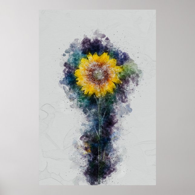Poster Linda Sunflower Space Watercolor Pintura (Frente)