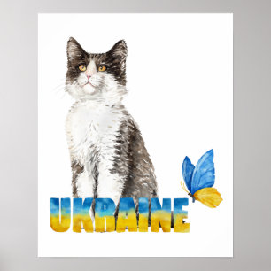 Poster Linda Watercolor Ucrânia Cat e borboleta 