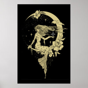 Poster Lindas estrelas da lua ilustração de arte femini