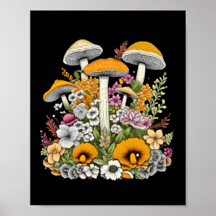Poster lindas flores e cogumelos