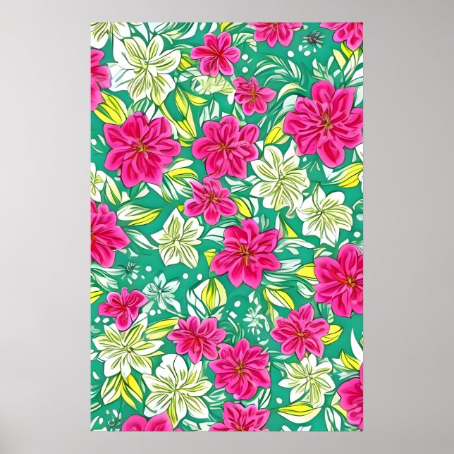 Poster Lindas flores roxas e brancas (Frente)