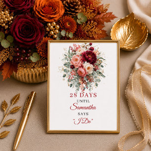 Poster Lindas flores vermelhas profundas para chá de noiv