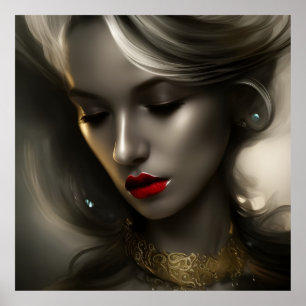 Poster Lindas mulheres loiras de bronze de ouro com lábio