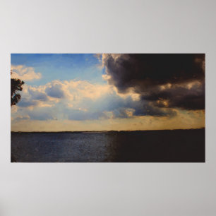 Poster Lindas nuvens e pintura de lago em Canvas