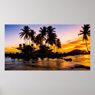 Poster Lindas Palmas da Ilha Tropical Sul do Pacífico