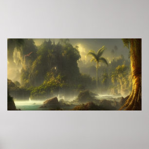 Poster Lindas palmeiras tropicais e rio 2