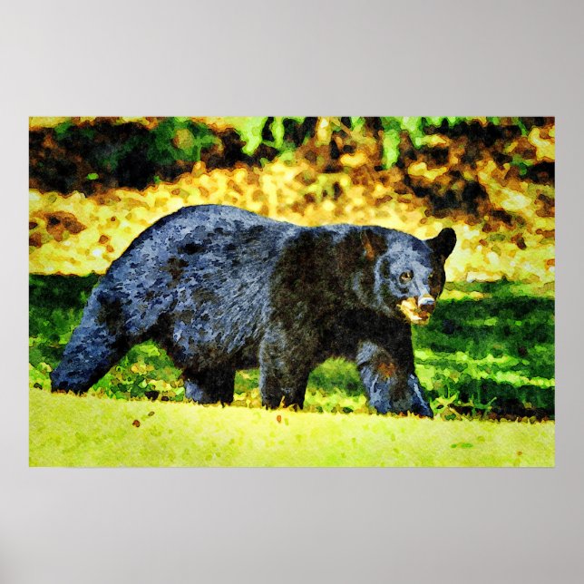 Poster Lindas pinturas de aquarela com Urso Negro (Frente)
