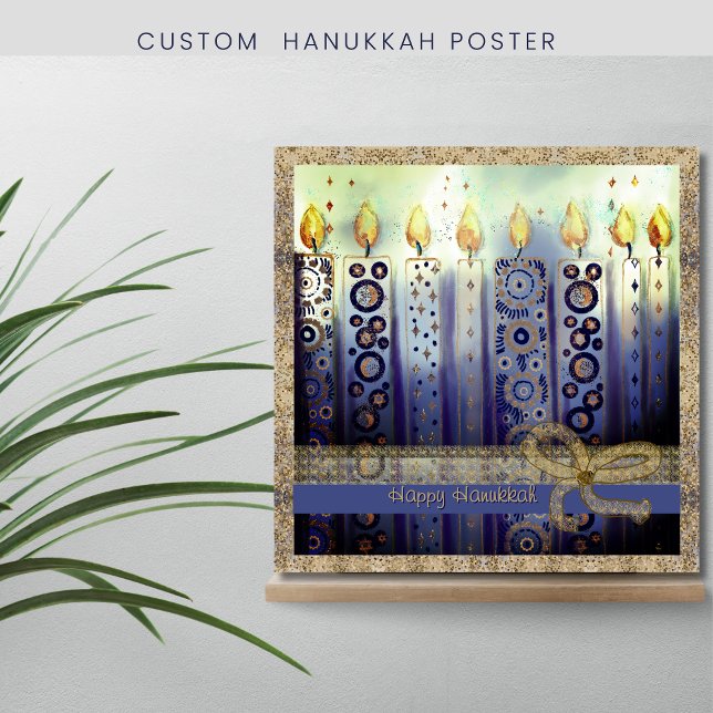 Pôster Lindas Velas Felizes Praça Hanukkah (Beautiful Candles Happy Hanukkah Square Poster)