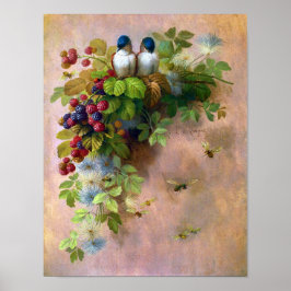 Pôster Lindas vinhas de berço e aves azuis