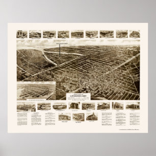 Poster Lindenhurst, mapa panorâmico de NY - 1926