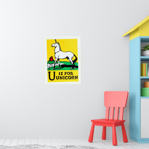 Poster Lindo Alfabeto Vintage U É Para Unicórnio