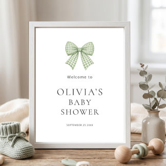 Poster Lindo arco de gingham salvia Bem-vindo ao chá de b