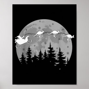 Poster Lindo Austrália Canguru Papai Noel Trenó Aussie Na