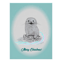 Lindo Bebê de Lontra Marinha Branca, Feliz Natal