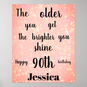 Poster Lindo Brilho Rosa Aniversário de 90 anos Nome
