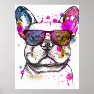 Poster Lindo Bulldog Francês em Aquarela