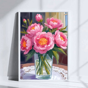 Poster Lindo Buquê de Flores Rosa Floral de Peônia