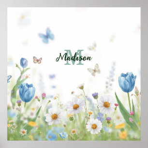 Poster Lindo Buquê de Flores Silvestres de Primavera Verd