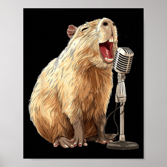 Poster Lindo Capivara com Microfone para Karaokê e Canto (Frente)