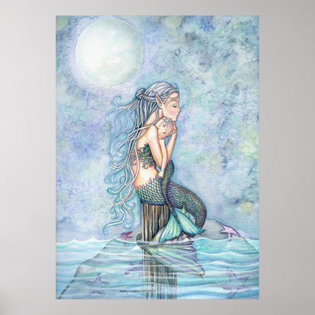 Pôster Lindo Cartaz de Mãe e Bebê Sereia (Frente)