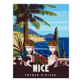 Pôster Lindo Cartaz Retro da Riviera Francesa de Nice