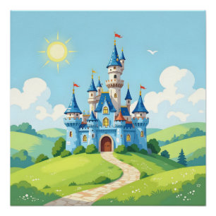 Pôster Lindo castelo azul e branco