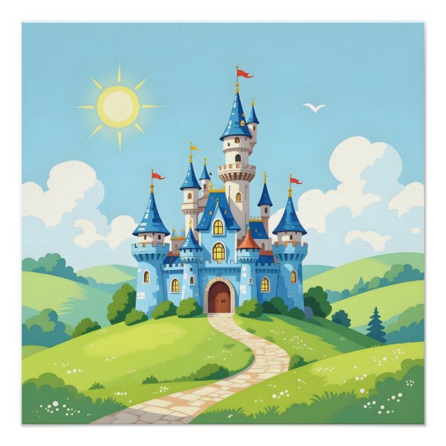 Pôster Lindo castelo azul e branco (Frente)