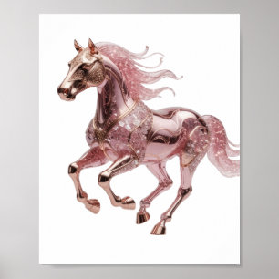 Poster Lindo Cavalo Brilhante Rosa Dourado Design Moderno