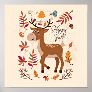 Poster Lindo cervo de outono com texto personalizado 