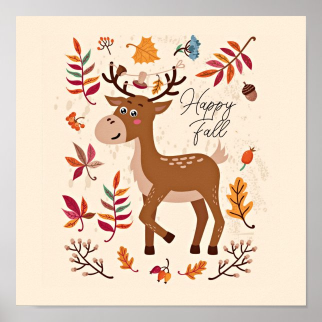 Poster Lindo cervo de outono com texto personalizado  (Frente)