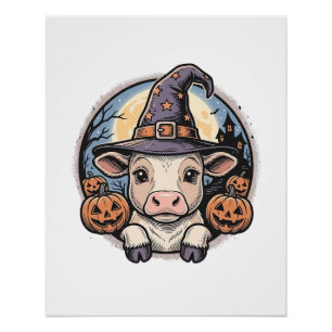 Pôster Lindo chapéu de bruxa de bezerro de Halloween Grav