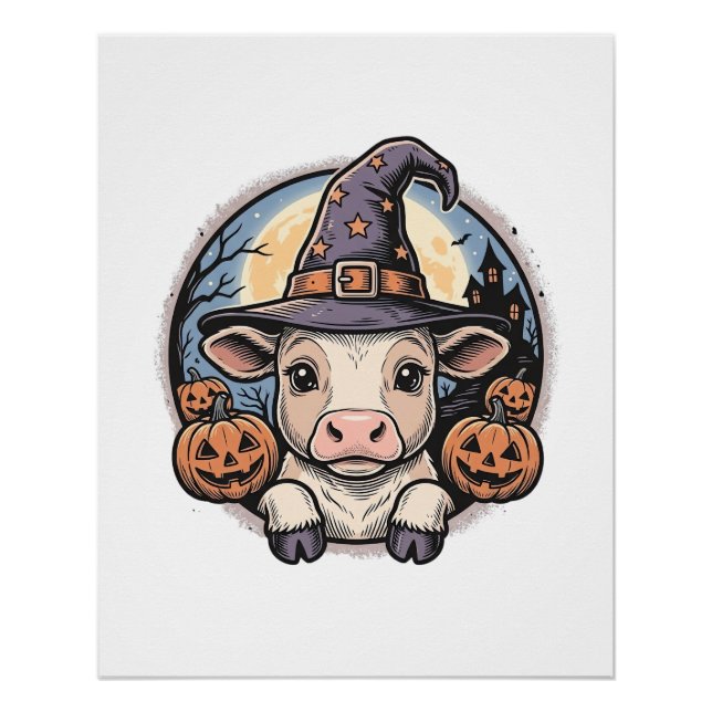 Pôster Lindo chapéu de bruxa de bezerro de Halloween Grav (Frente)