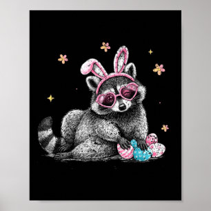 Poster Lindo Coelho Guaxinim Páscoa Roupa Divertida Anima