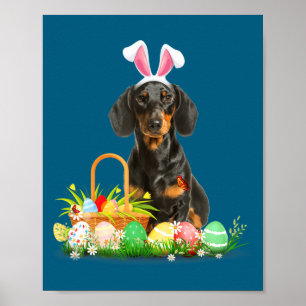 Poster Lindo dachshund dia de Páscoa coelho ovos fantasia