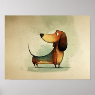 Poster Lindo Dachshund – Ilustração Caprichosa de Cachorr