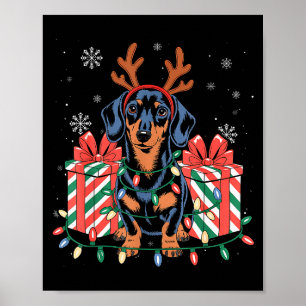 Poster Lindo Dachshund Rena de Natal Para Mulheres Homens