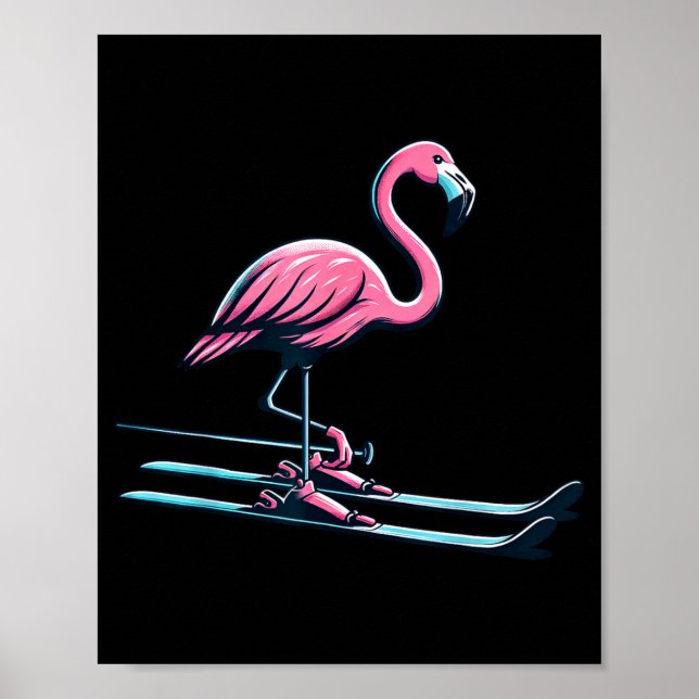 Poster Lindo design de flamingo de esqui esportes de inve (Frente)