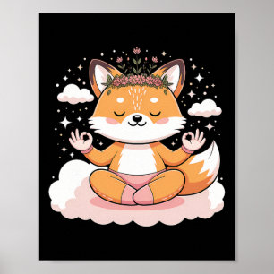 Poster Lindo Design de Mandala de Raposa de Yoga na Pose