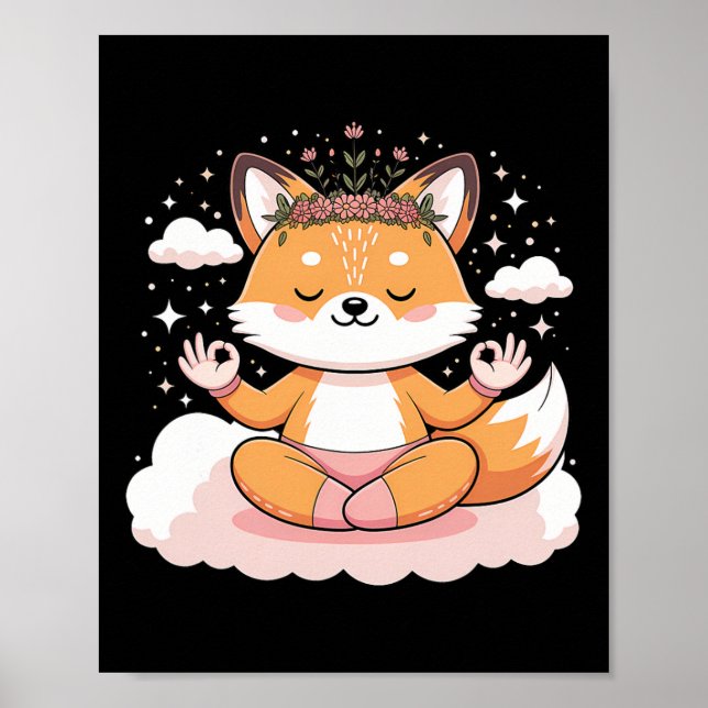 Poster Lindo Design de Mandala de Raposa de Yoga na Pose  (Frente)