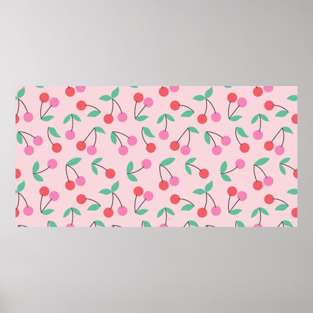 Poster Lindo design de padrão contínuo de cereja. Ilustra (Frente)