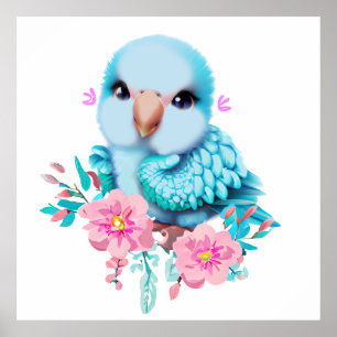 Poster Lindo e Adorável Papagaio Azul Bebê