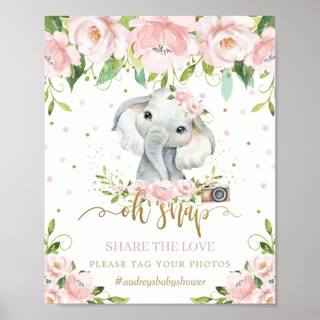 Poster Lindo Elefante Floral Rosa Oh Snap Compartilhe o A (Frente)
