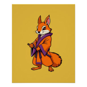 Pôster Lindo Esquilo Samurai Japonês