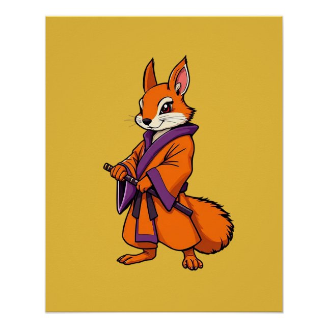 Pôster Lindo Esquilo Samurai Japonês (Frente)