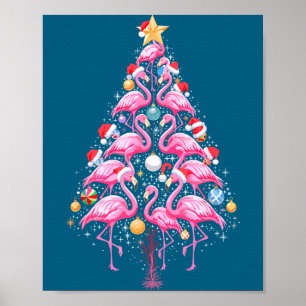 Poster Lindo Flamingo Nk Árvore de Natal Chapéu de Papai 